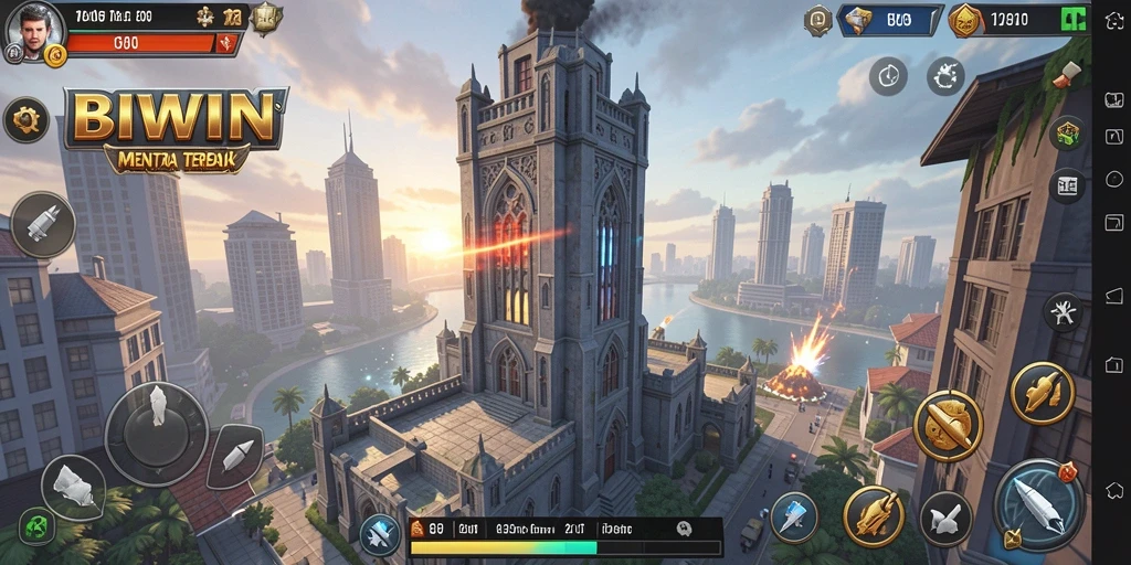 Screenshot menunjukkan aksi mendebarkan permainan Tower Defense BIWIN.