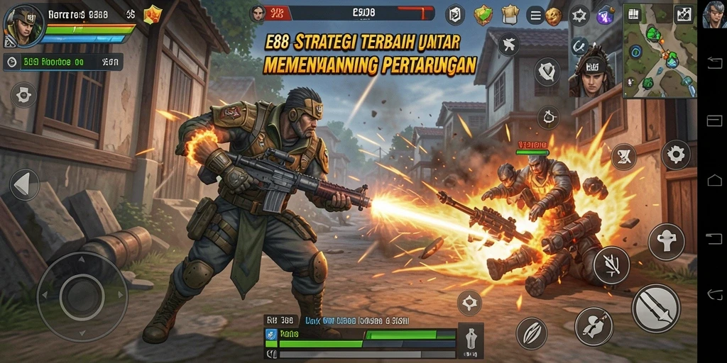 Screenshot E88 menampilkan pertempuran strategis yang mendebarkan.