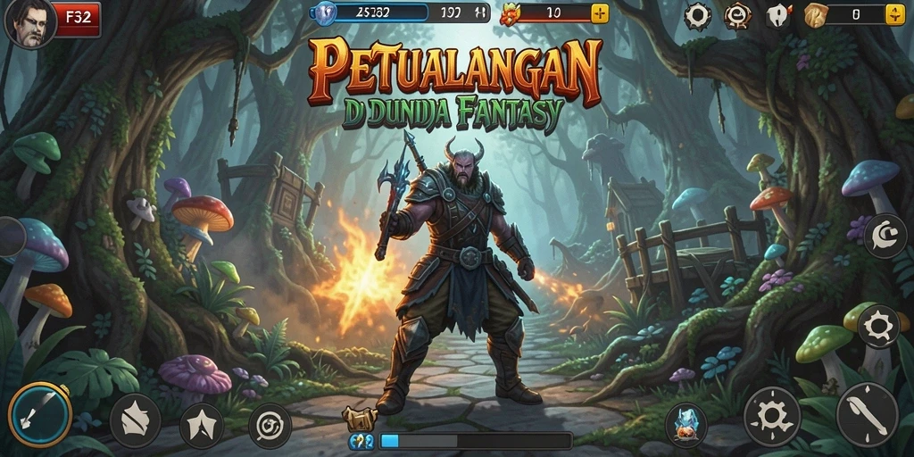 Tangkapan layar gameplay F32 menampilkan karakter utama dalam petualangan epik.