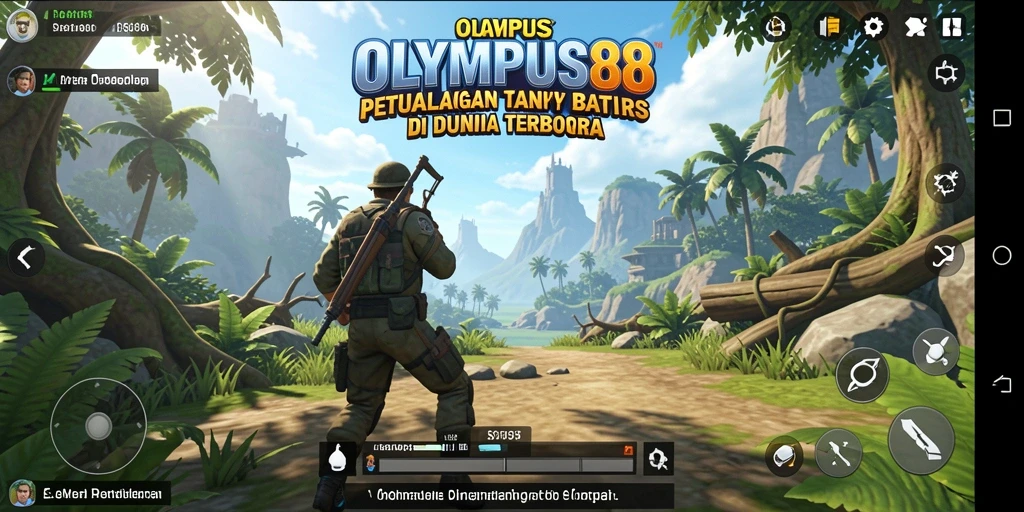 Screenshot menampilkan pemain menjelajahi dunia terbuka OLYMPUS88.
