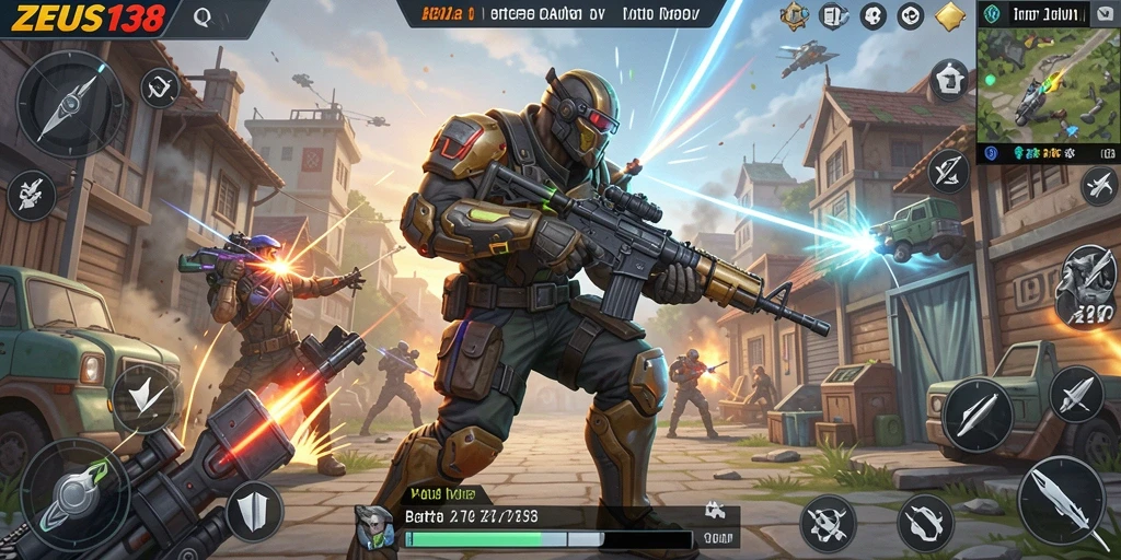 Screenshot ZEUS138 menampilkan aksi intens dalam pertempuran Battle Royale.